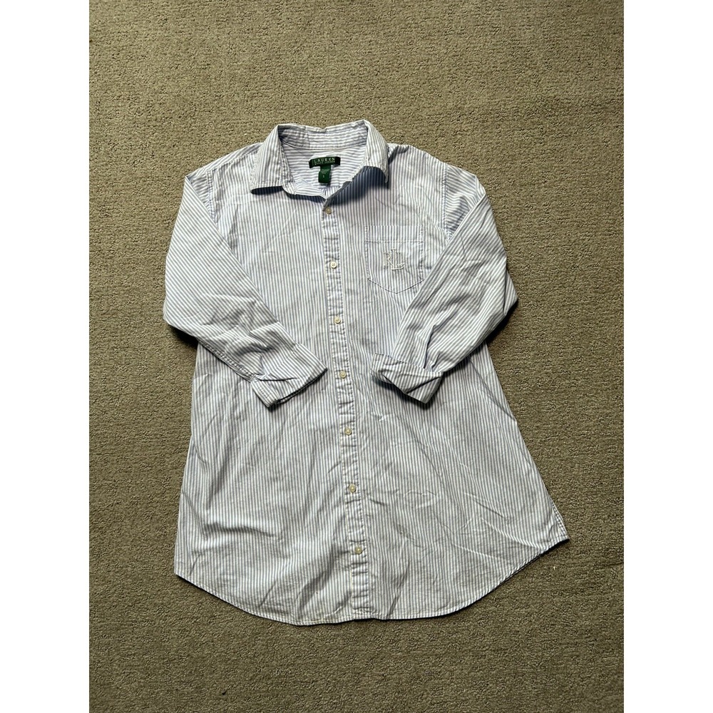LAUREN Ralph Lauren Women S Striped Linen Button-Up Shirt Coastal Beachy Office